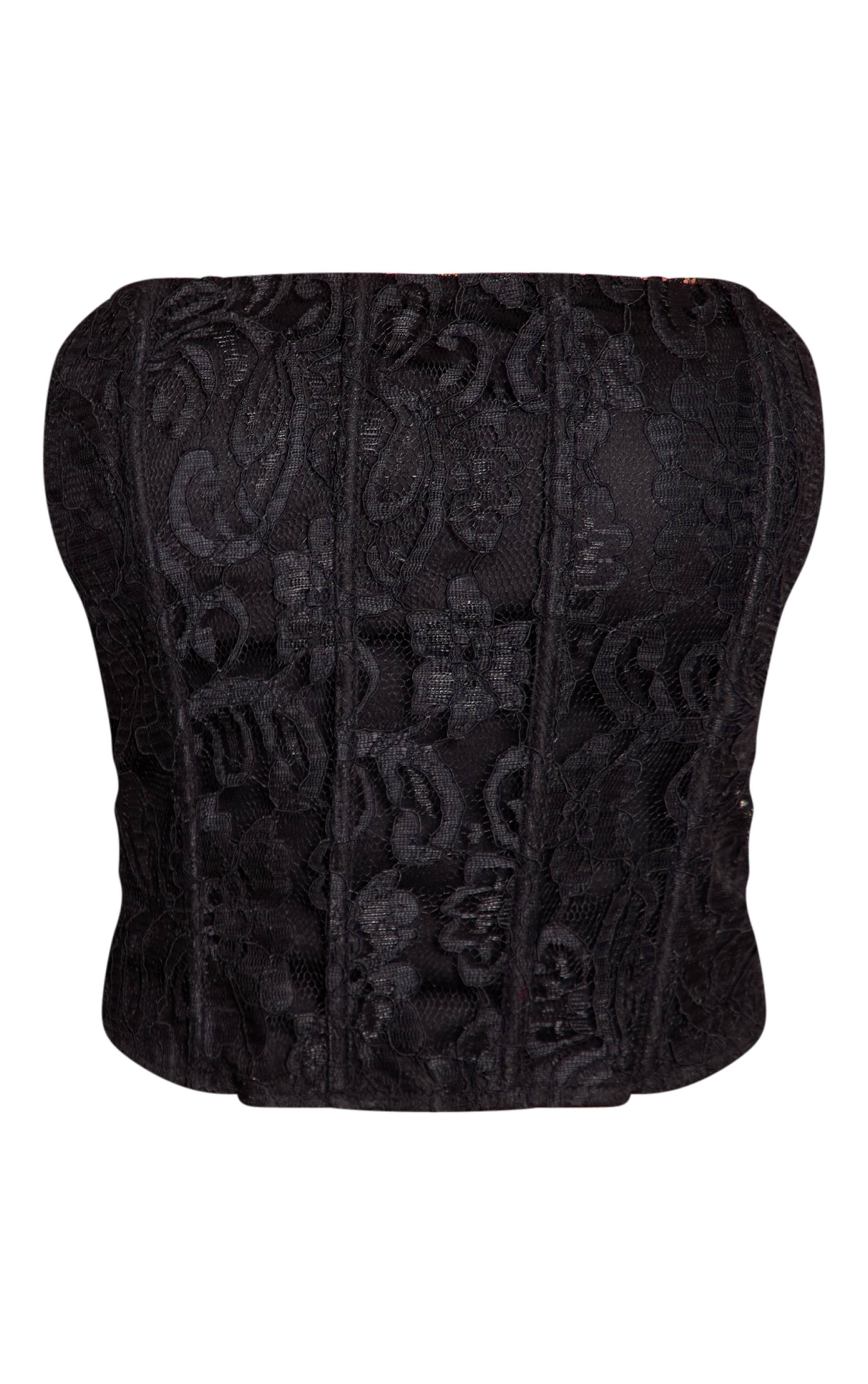 Noir Top Corset Bustier À Lacets Avec Baleines Ensemble Coordonné