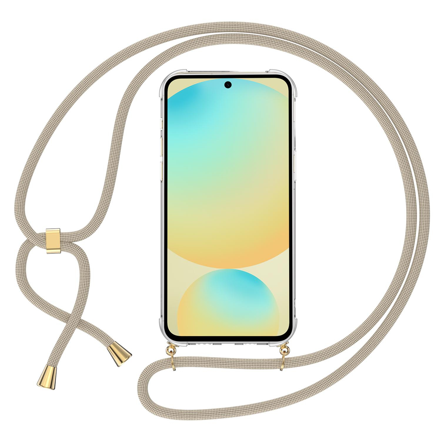 Samsung Galaxy S24 FE Necklace Gummi Hülle Air Cushion Fallschutz   Handykette (150cm) - Beige / Gold