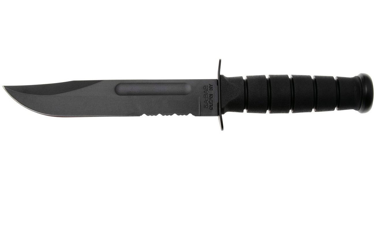 KA-BAR 1212 deels gekarteld, vaststaand mes, lederen foedraal