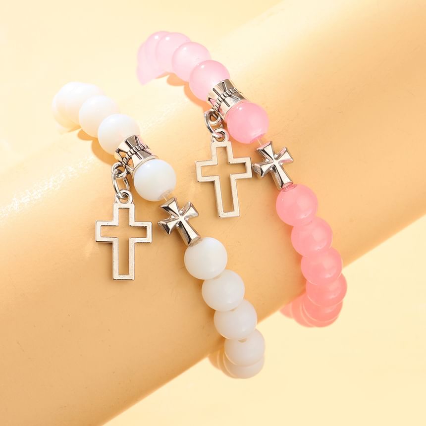 KINNO - Set van 2: bijpassende armband met kruiskralen voor koppels