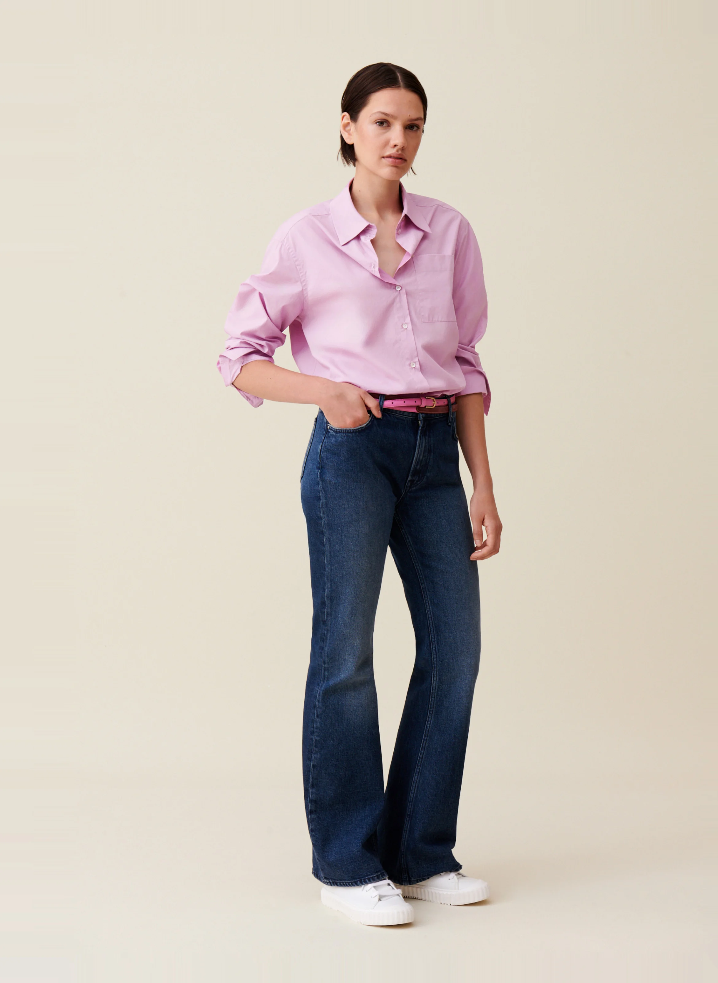 Chemise col classique en coton | Rose