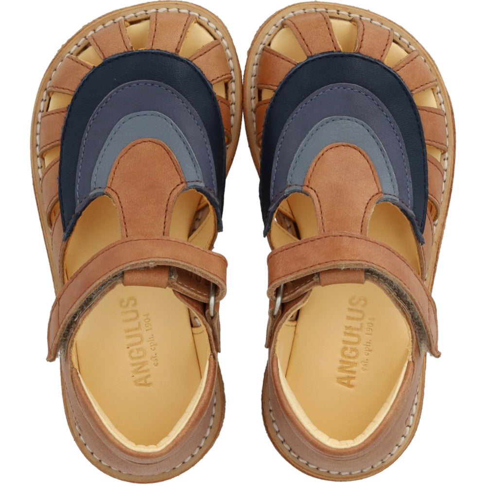 Køb Angulus Tan/Navy/Indigo/Blue Fog Colourblock Regnbuesandal Med Velcro