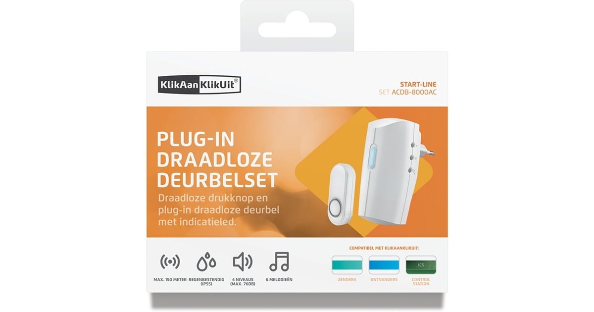 KlikAanKlikUitACDB-8000AC Plug-in draadloze deurbelset  (Wit)