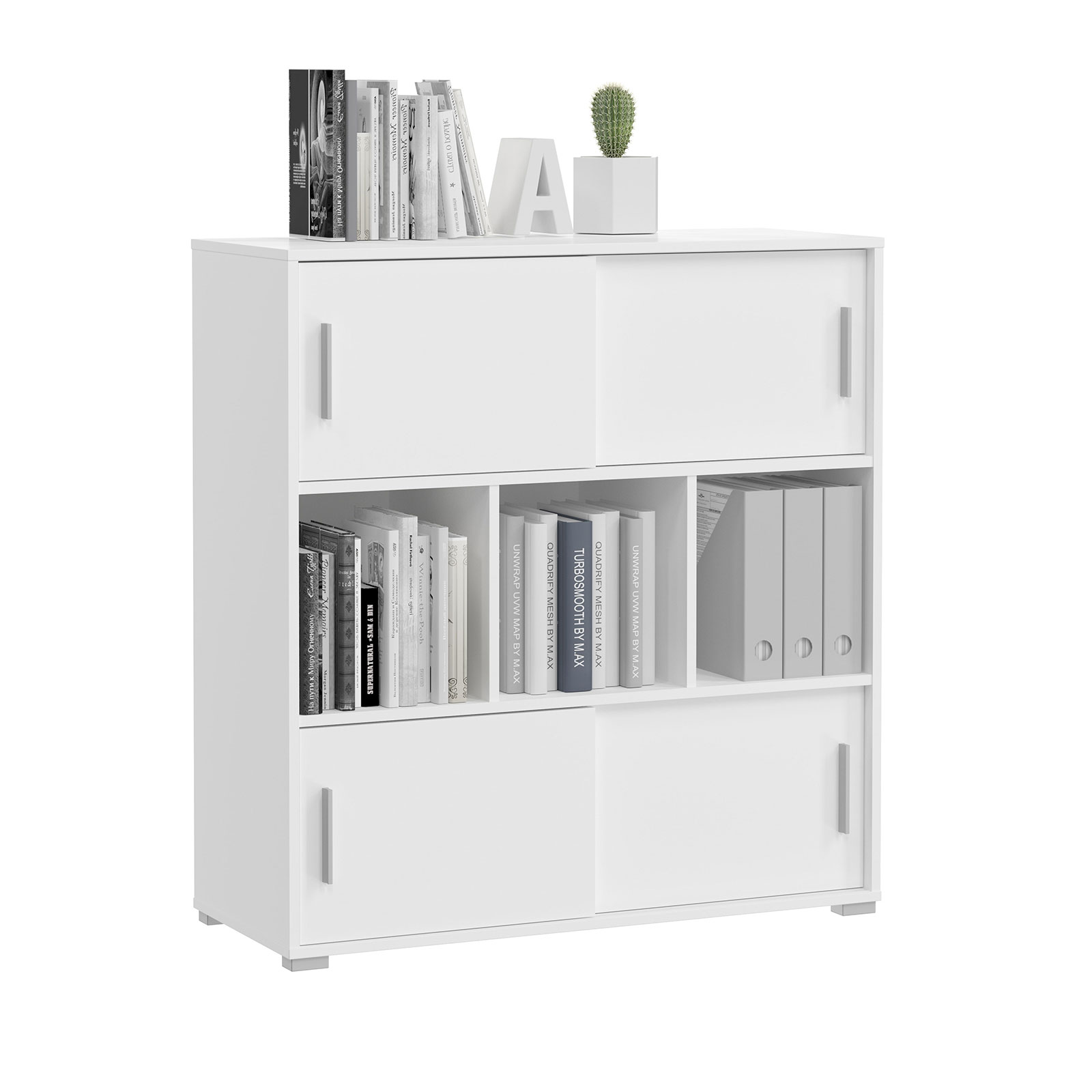 Kommode MOVER - weiß - 4 Schiebetüren - 100x107 cm
