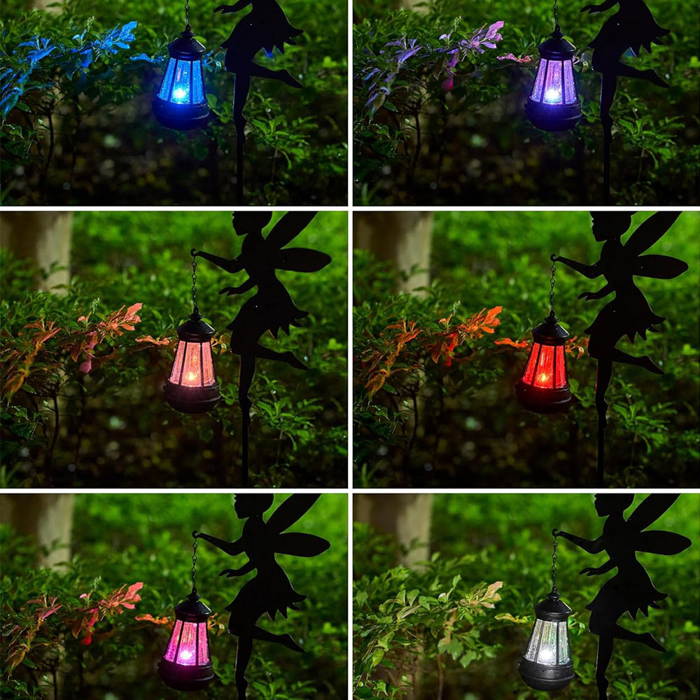 (2er Set) 30x17cm LED Deko Solar Fee Silhouette Laterne Outdoor Beleuchtung mit Farbwechsel IP65 - Schwarz