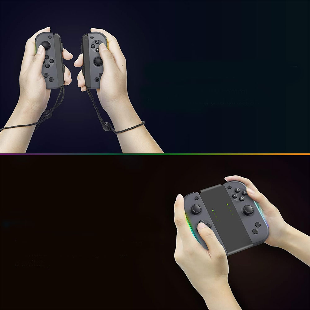 (2er Set) Gamepad Controller mit Handschlaufe und RGB Beleuchtung kompatibel für Nintendo Switch / OLED - Grau