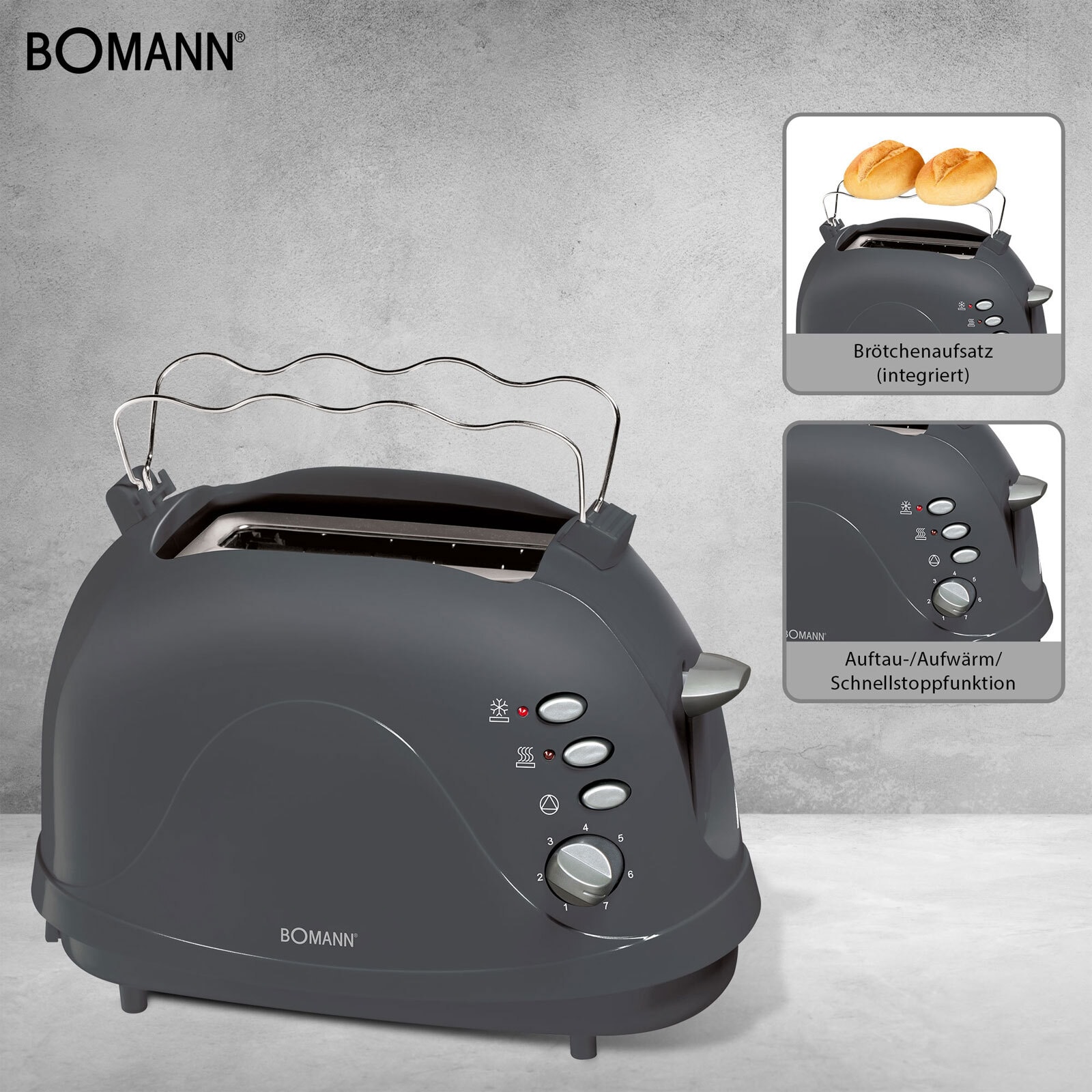BOMANN Toaster TA 246 CB 700 Watt grau