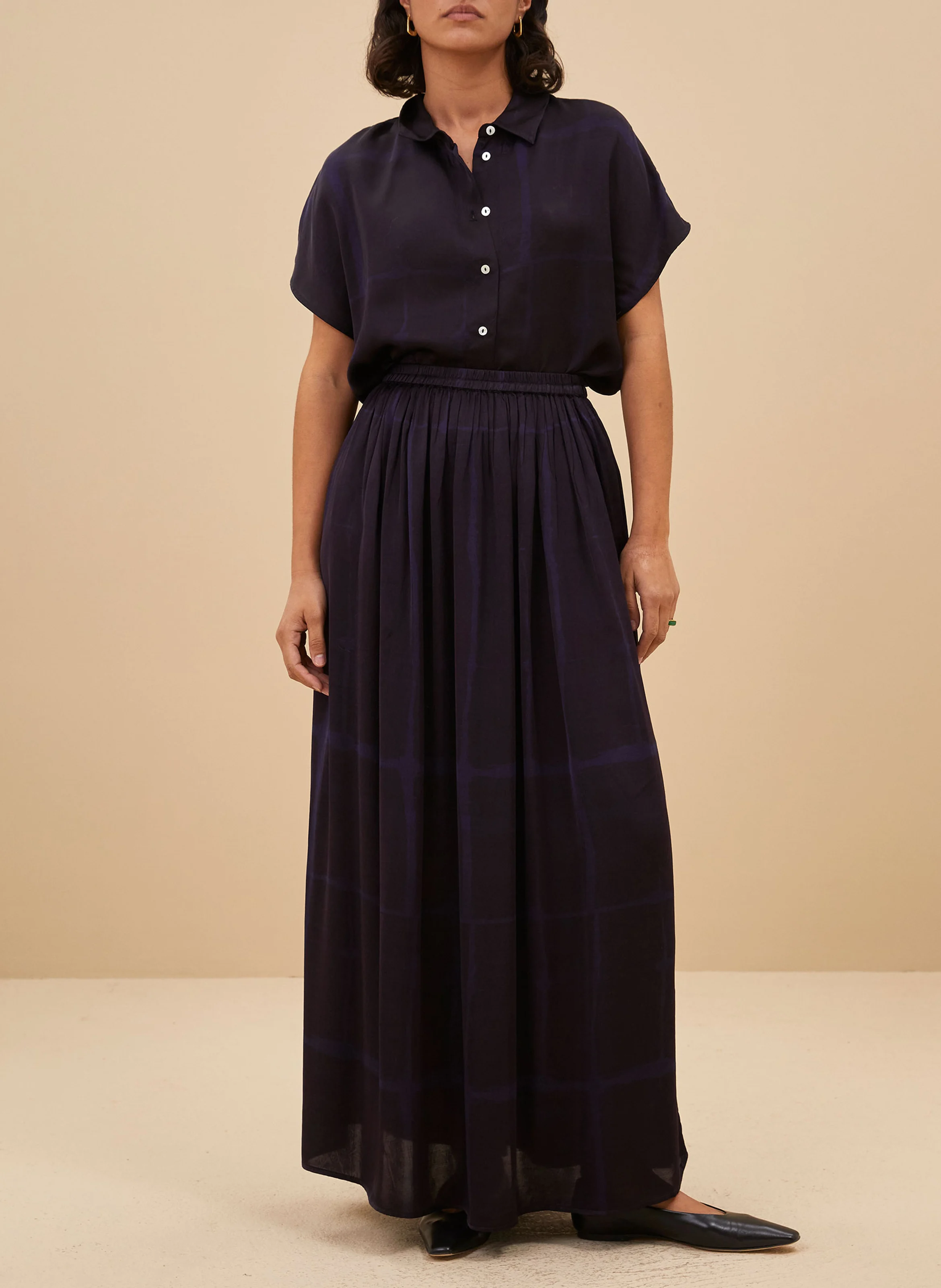 NINA - Jupe longue taille haute imprimée | Bleu