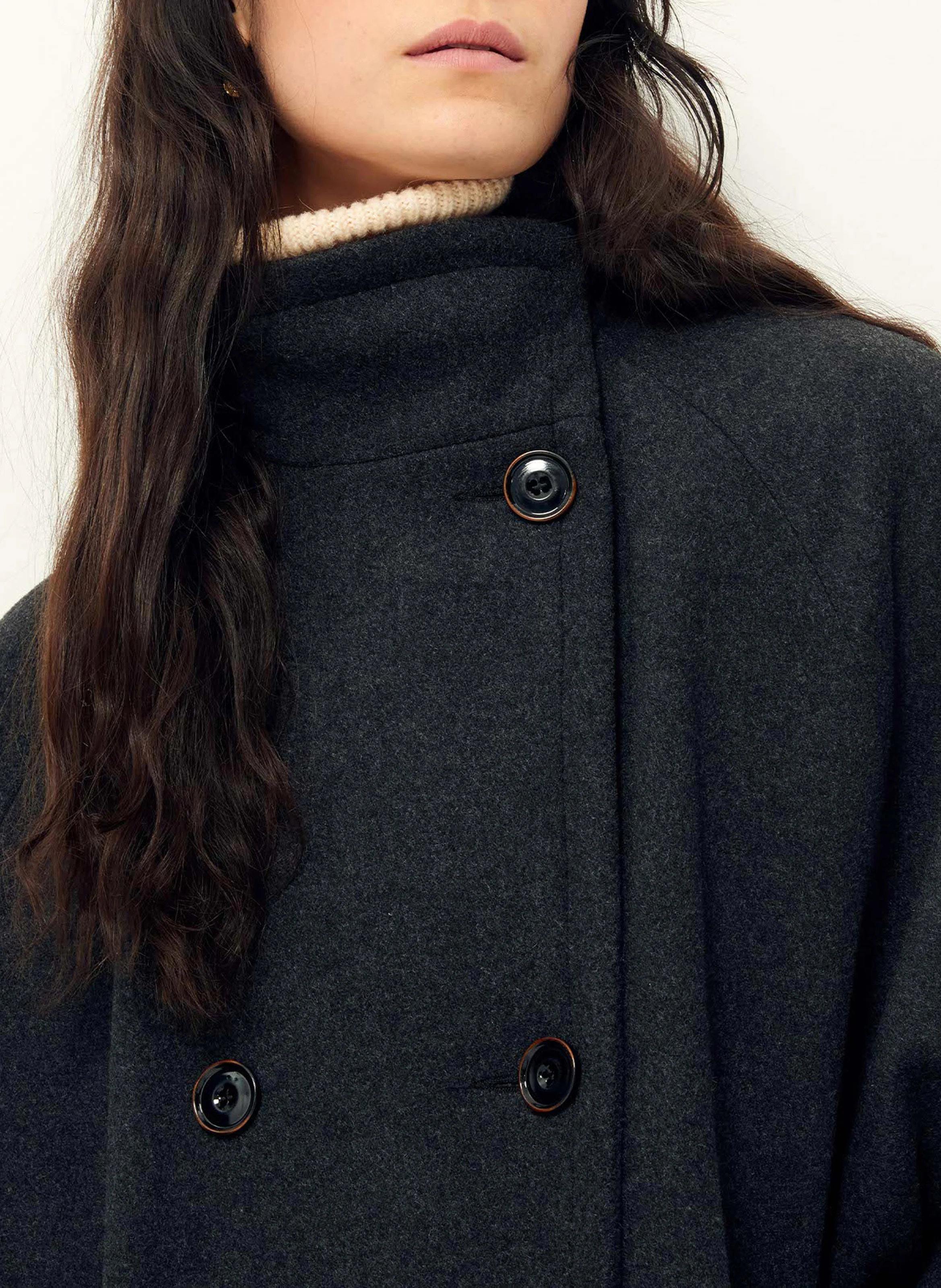 BLEECKO - Manteau col montant en laine mélangée | Noir