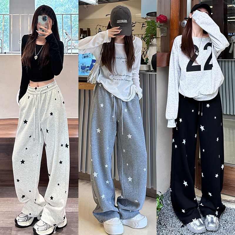 Rosesand - High Rise Star Print Loose-Fit Wijde Joggingbroek