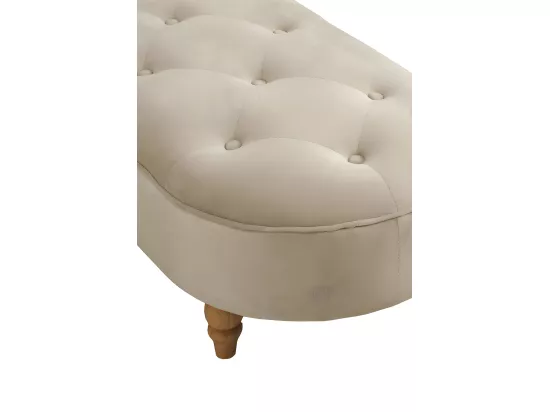 Tabouret tapissé en tissu velours beige et pieds en bois