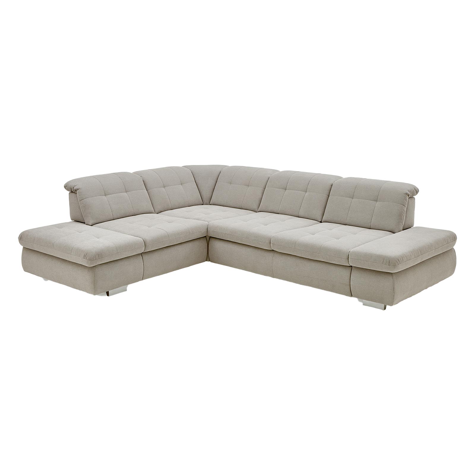 polsterpower Ecksofa - silber - mit Funktionen - Anstellhocker links