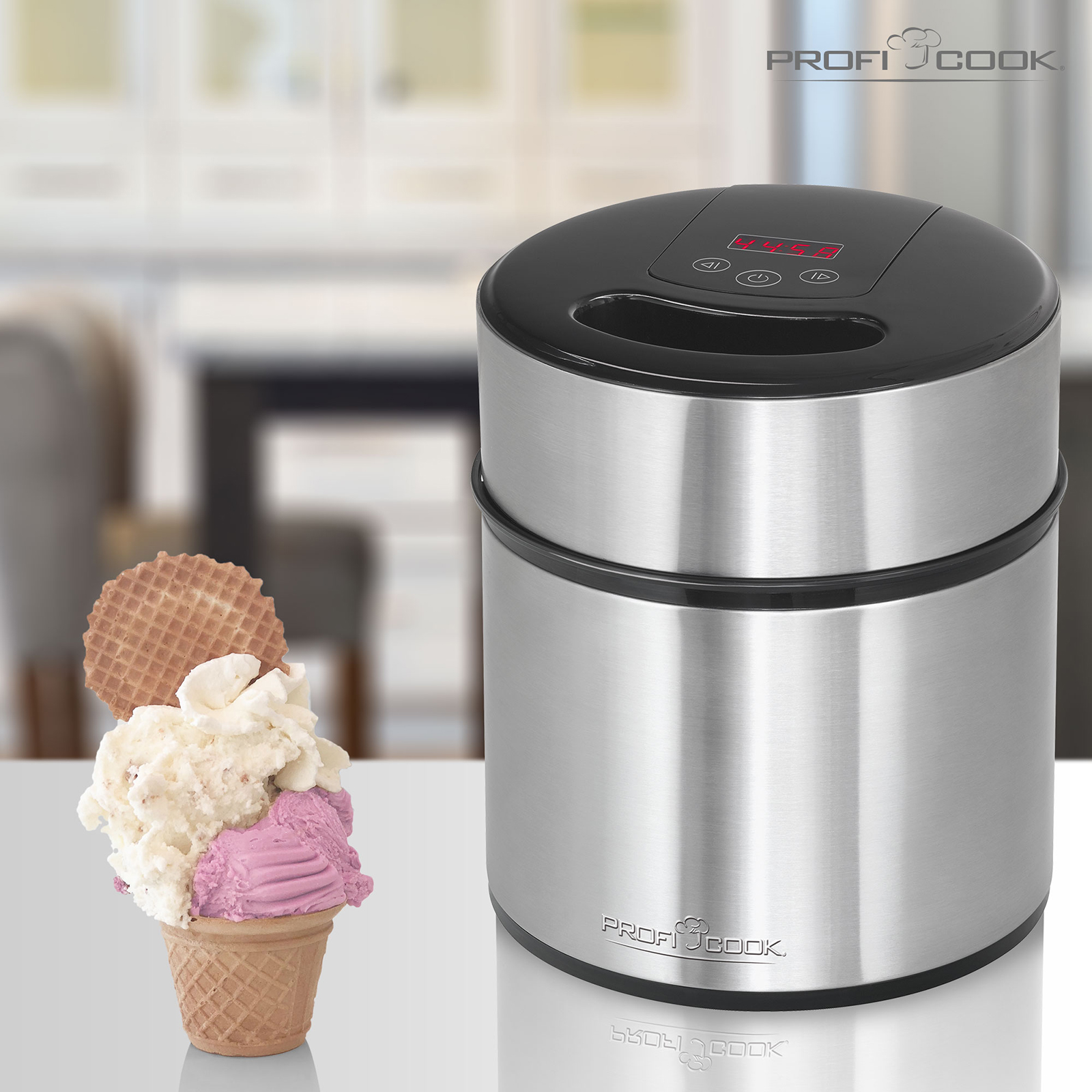 PROFICOOK Eismaschine - Edelstahl-schwarz - 1,5 Liter
