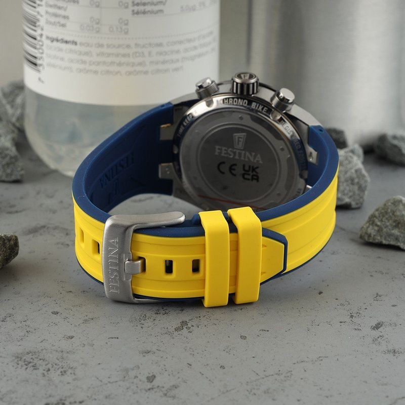 Festina - Chrono Bike - Heren Horloge - Zilver - RVS - Geel Rubber