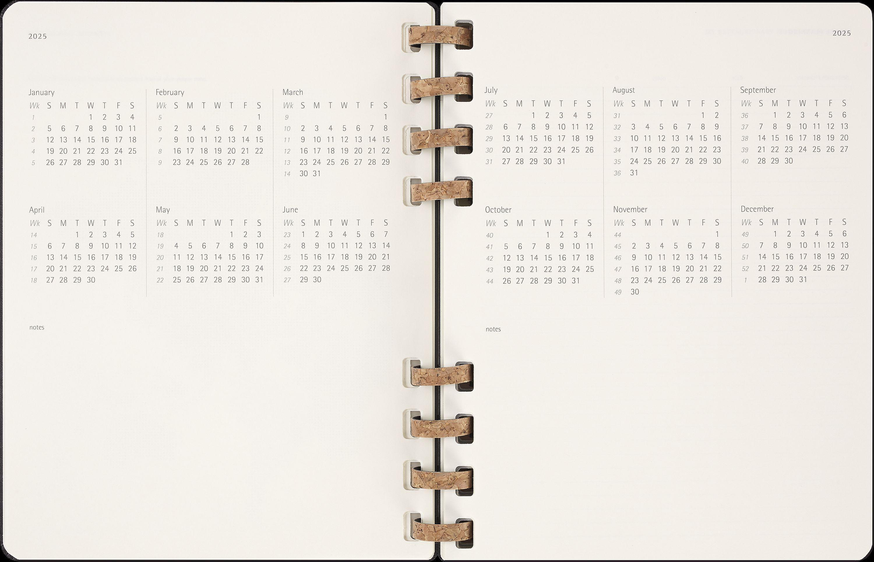 Moleskine 12 Monats Life Kalender mit Spiralbindung 2025, XL, Wochen-Monatskalender