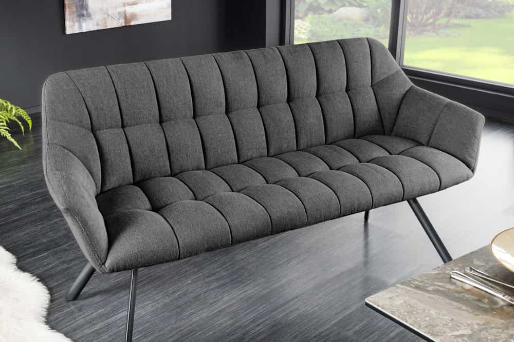 Esszimmer Sitzbank PAPILLON 165cm anthrazit Flachgewebe mit Lehnen schwarzes Metallgestell