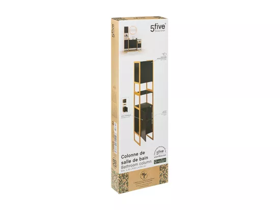 Meuble de rangement Colonne en Bambou et Bois Noir 2 Portes H 170 cm