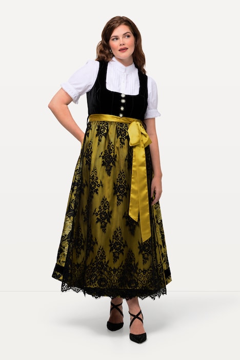 Dirndl, Carree-Ausschnitt, Samt-Top, Jacquard-Rock, ärmellos