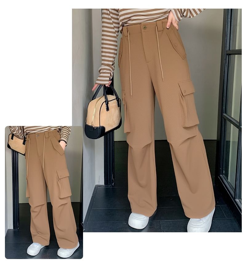 Tripoly - Plus-size hoge taille effen wijde cargobroek