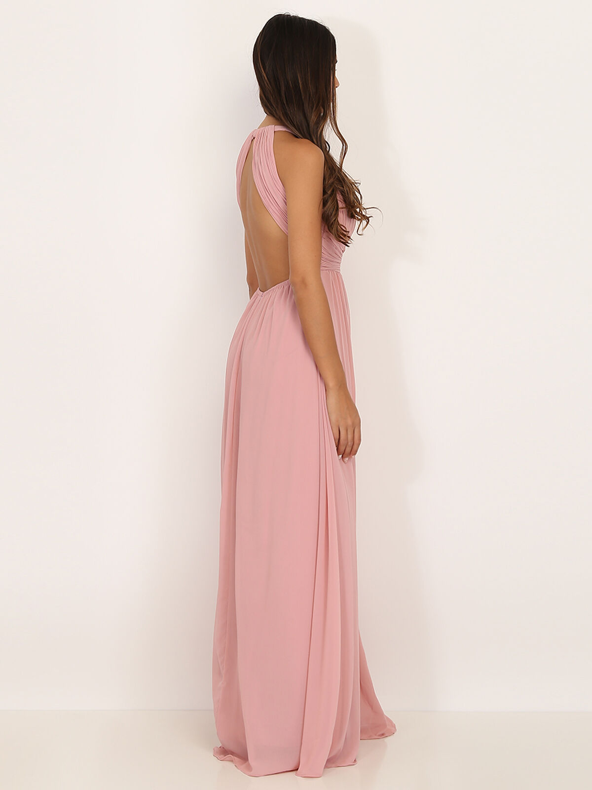 Robe longue drapée dos nu- Vieux rose