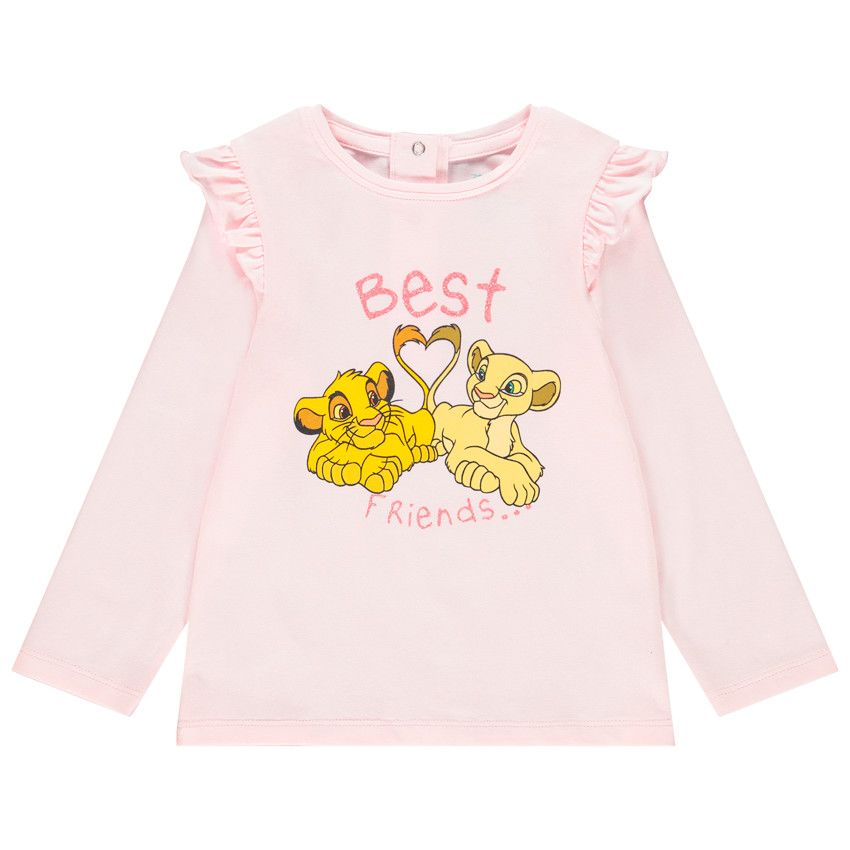 T-shirt manches longues en coton bio print Simba et Nala Disney pour bébé fille - Rose