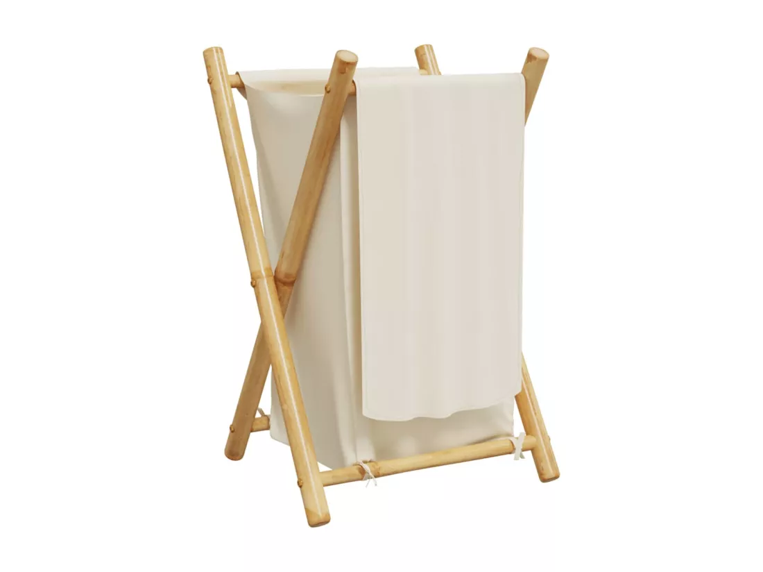 Panier à linge blanc crème 41,5x36x63,5 bambou