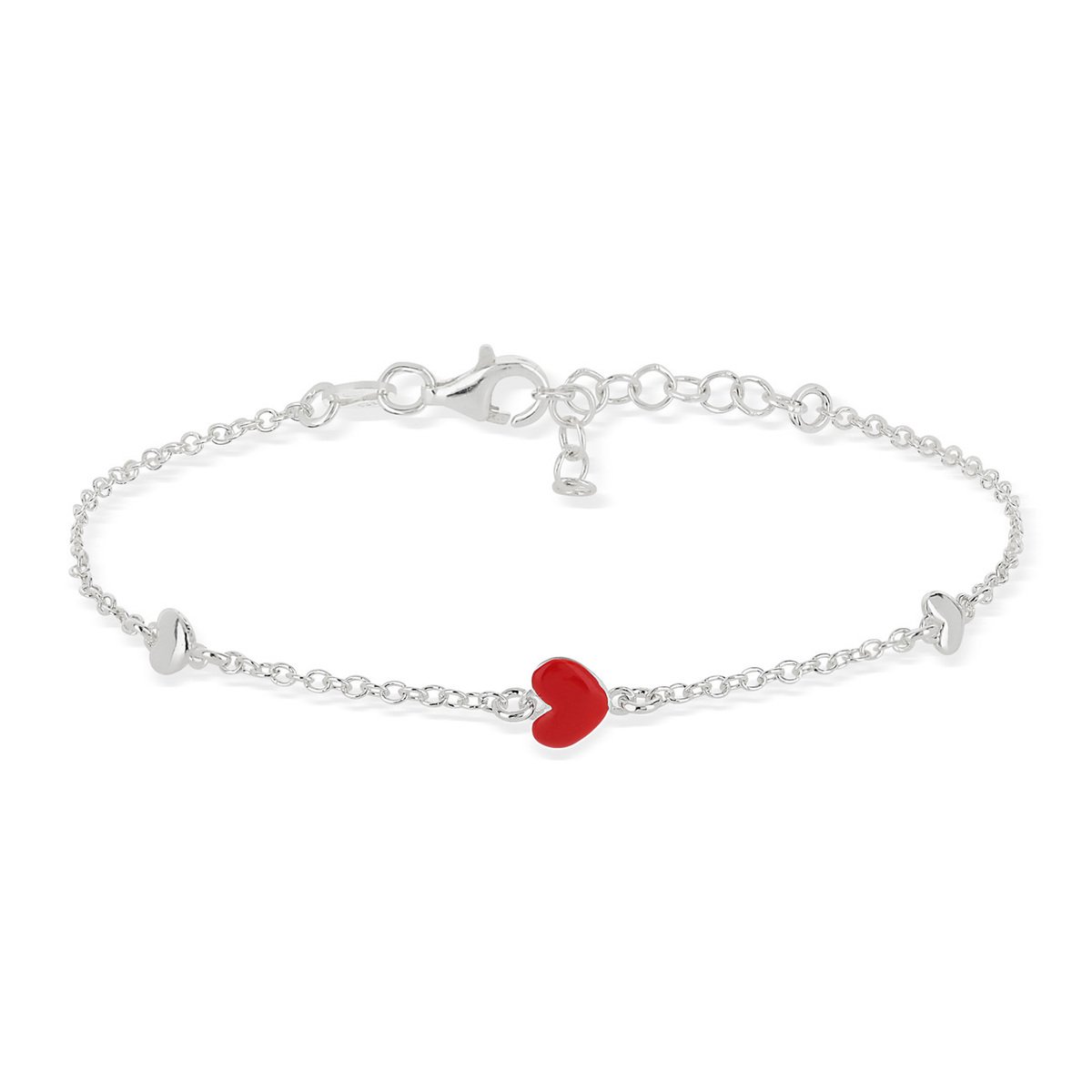 Bracelet argent 925 laque coeurs 20 cm