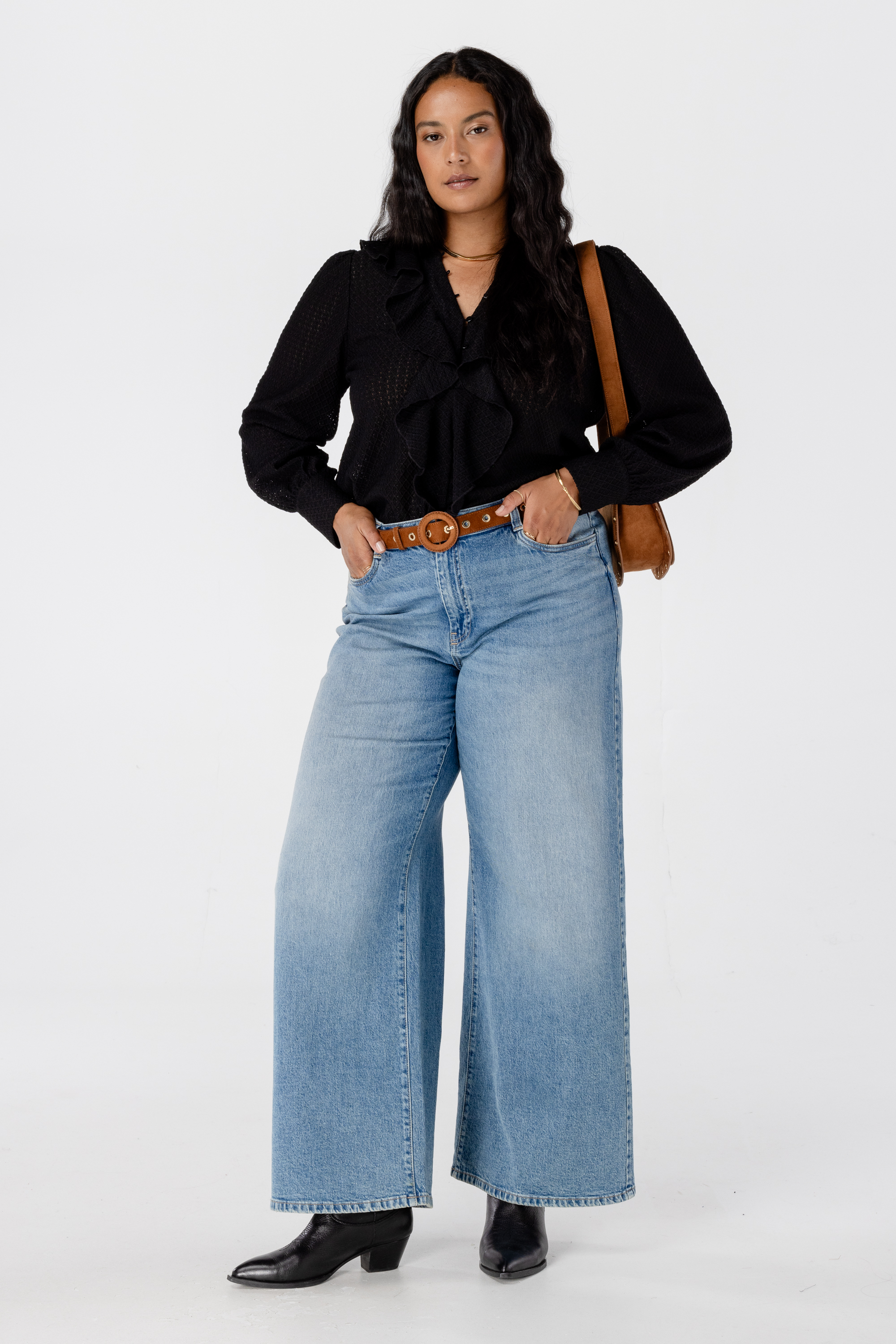 Blouse met ruches Zwart