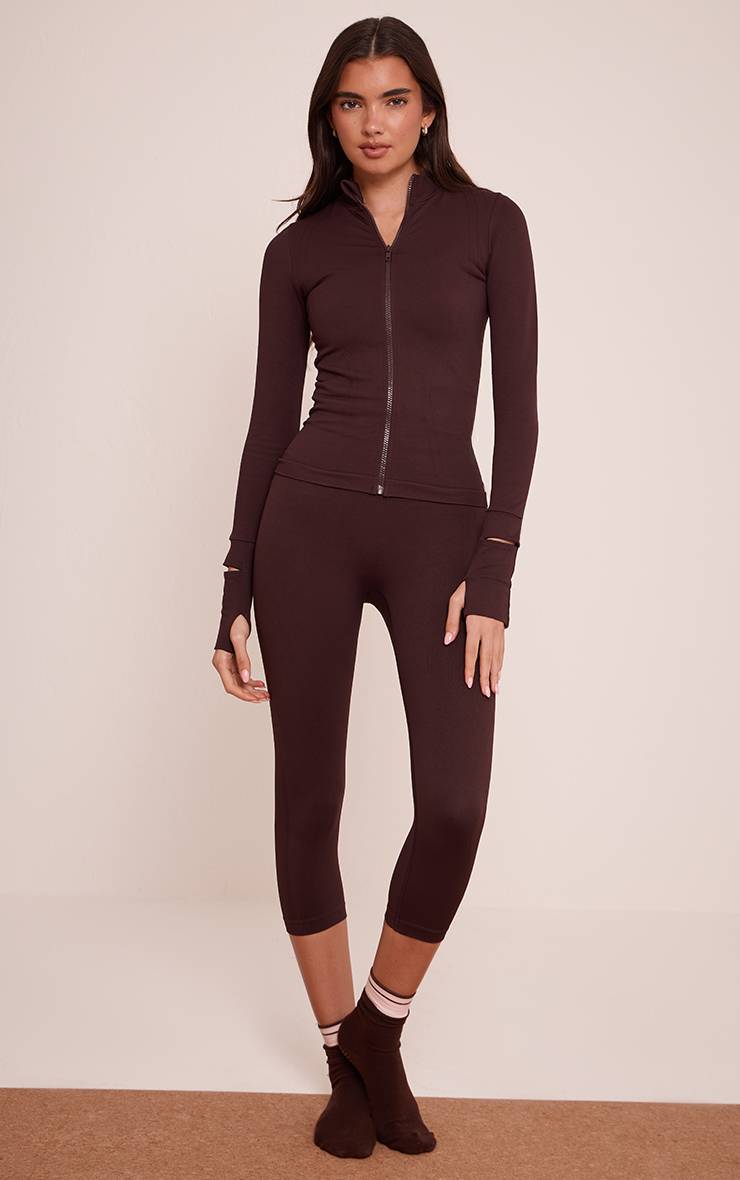 Chocolat Veste De Sport Plt Sans Couture Avec Détails De Coutures