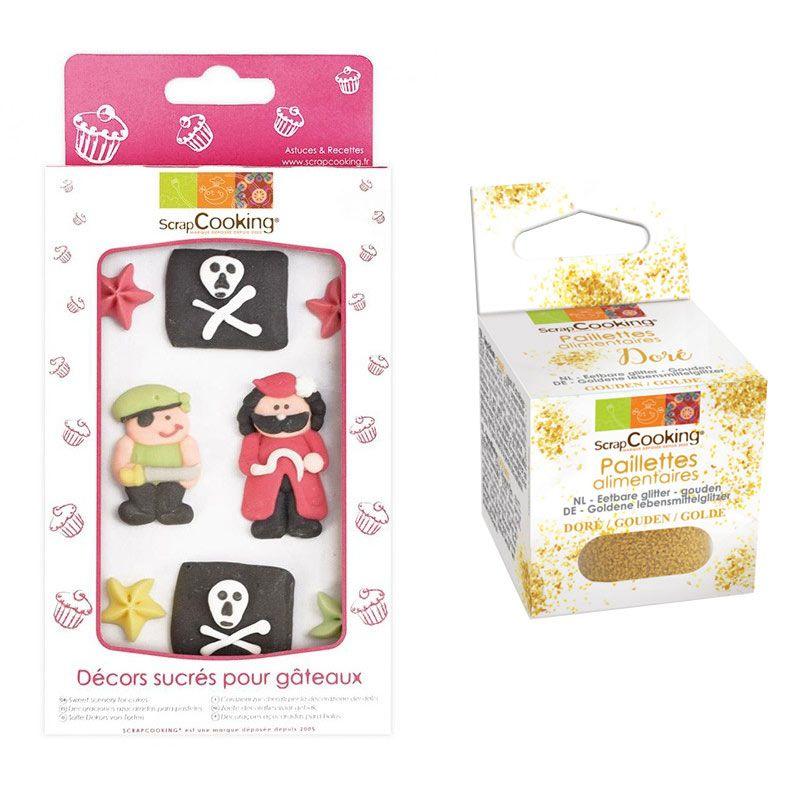 Décors sucrés Gâteau de Pirate + paillettes dorées Scrapcooking