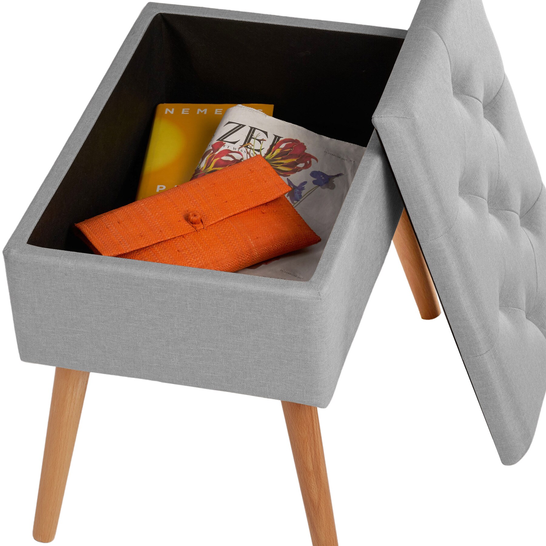 tectake® Sitzbank, gepolstert, in Leinenoptik, Holzbeine mit Filzgleitern, 51 x 37,5 x 45,5 cm