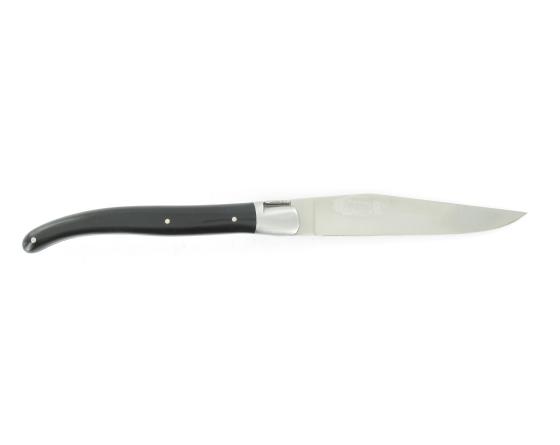 Laguiole 12 cm - Manche Blanc et Noir - Ressort guilloché - 1 mitre Couteau de Poche par l'Arbalète