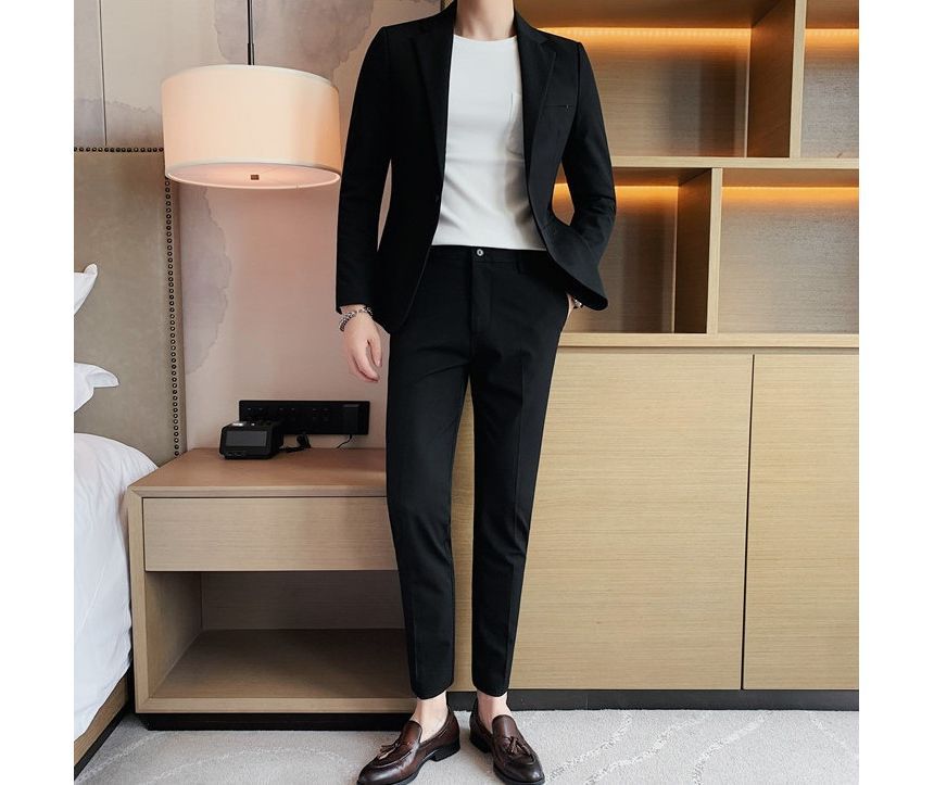 Deepwood - Set: Effen blazer met één knoop + cropped pantalon
