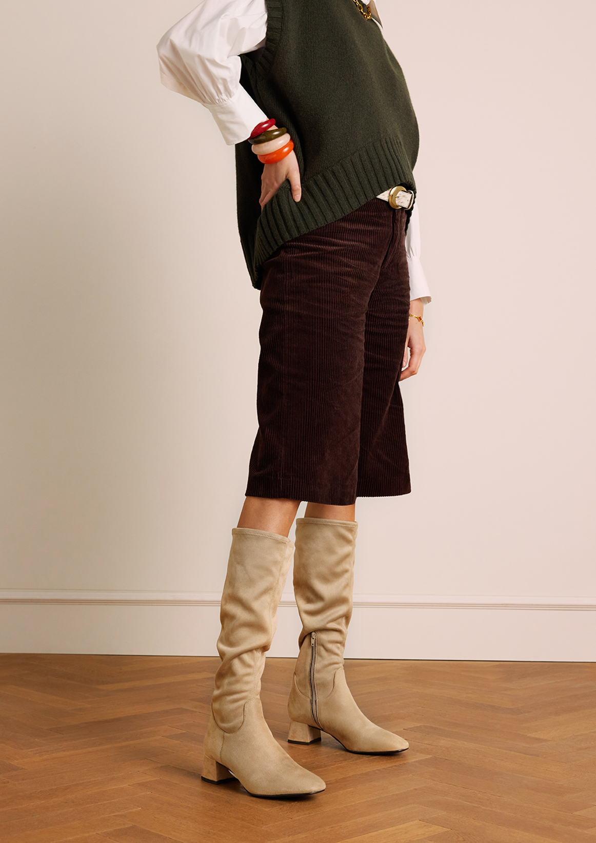 Beige stretch laarzen met hak