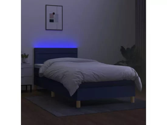 Sommier tapissier avec matelas et LED Bleu 90x190 cm Tissu