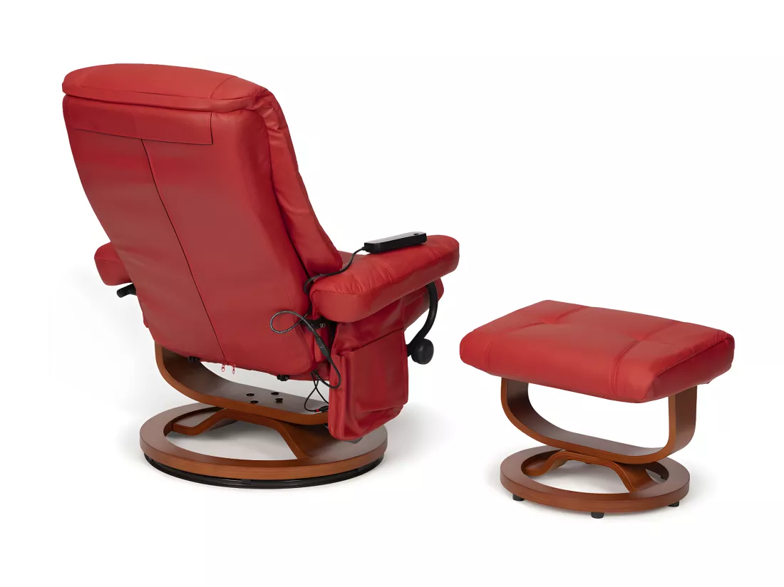 Fauteuil vibrant avec repose-pieds inclinable 2510 avec structure en bois et revêtement en simili-cuir rouge