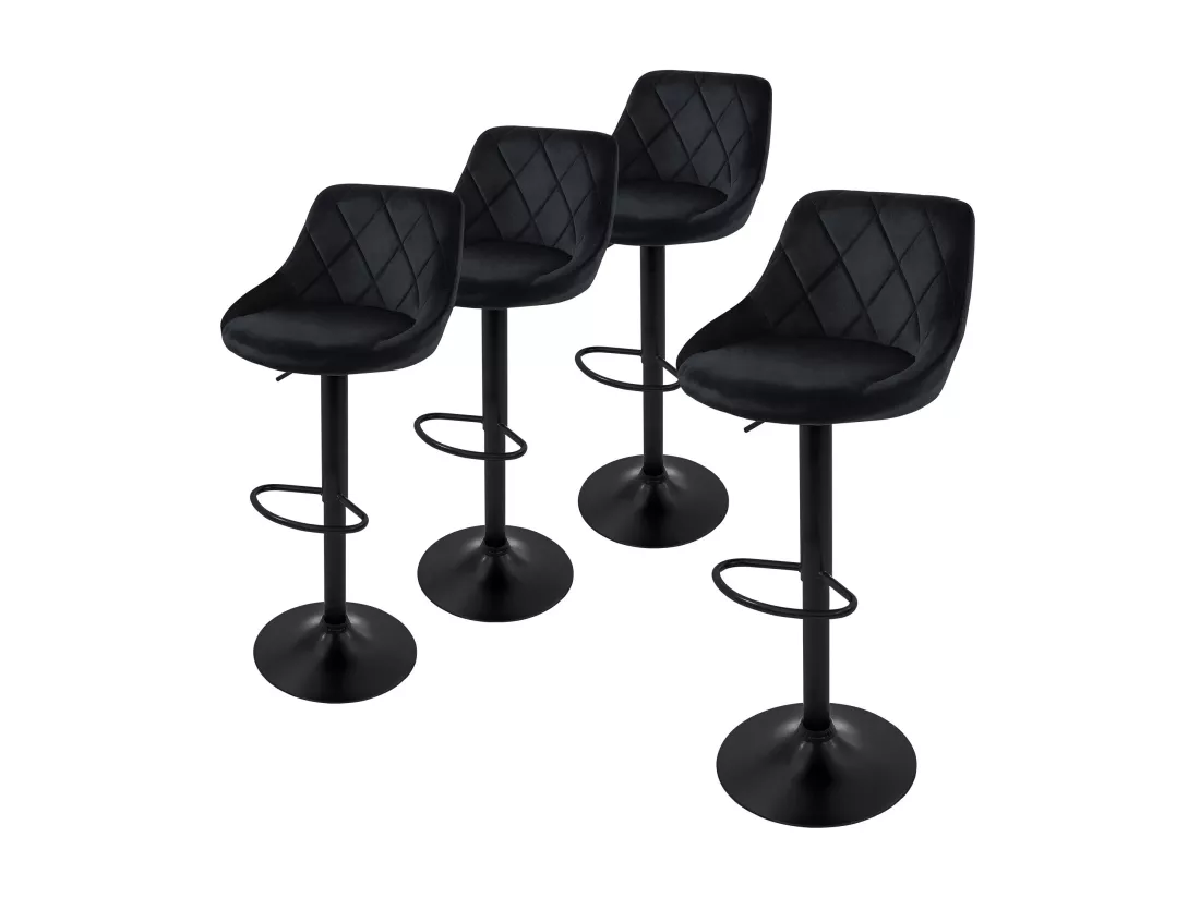 Lot 4 tabouret de bar rembourrées velours chaise noir hauteur réglable 62-82cm