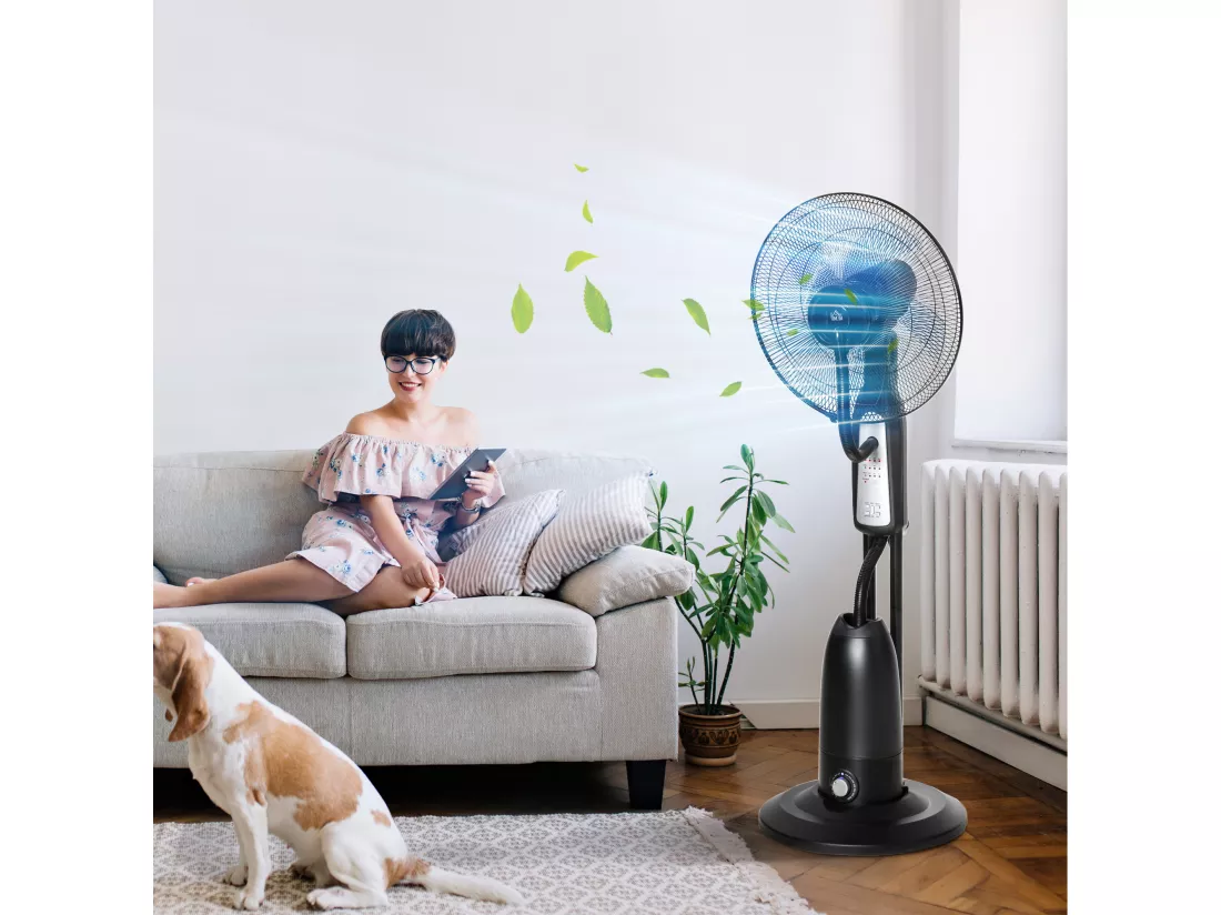 HOMCOM Ventilateur brumisateur sur roulettes - oscillant, inclinable silencieux 90 W avec télécommande - timer 3 modes 3 vitesses - gris noir