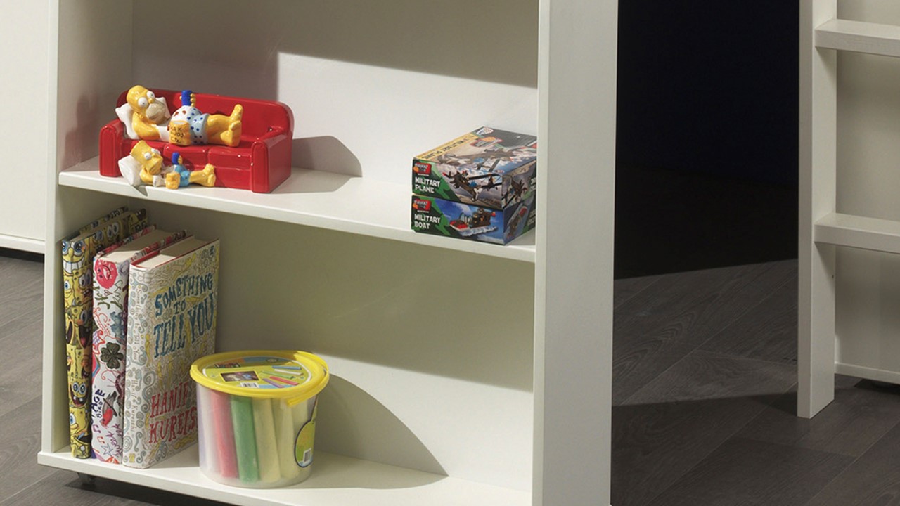 Halfhoogslaper Pino met Bureau en boekenkast wit