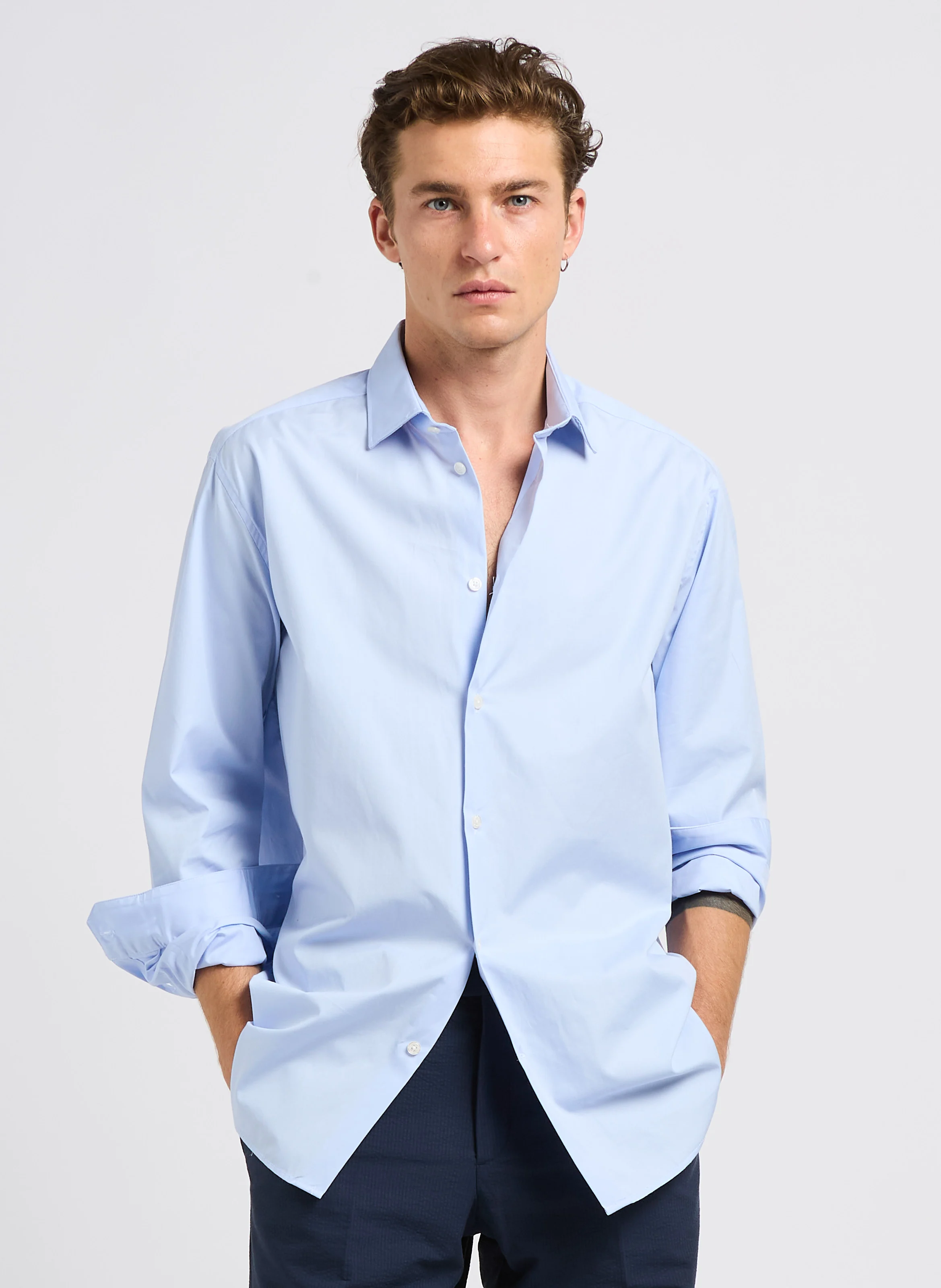 KRAVE - Chemise droite col classique en coton | Bleu