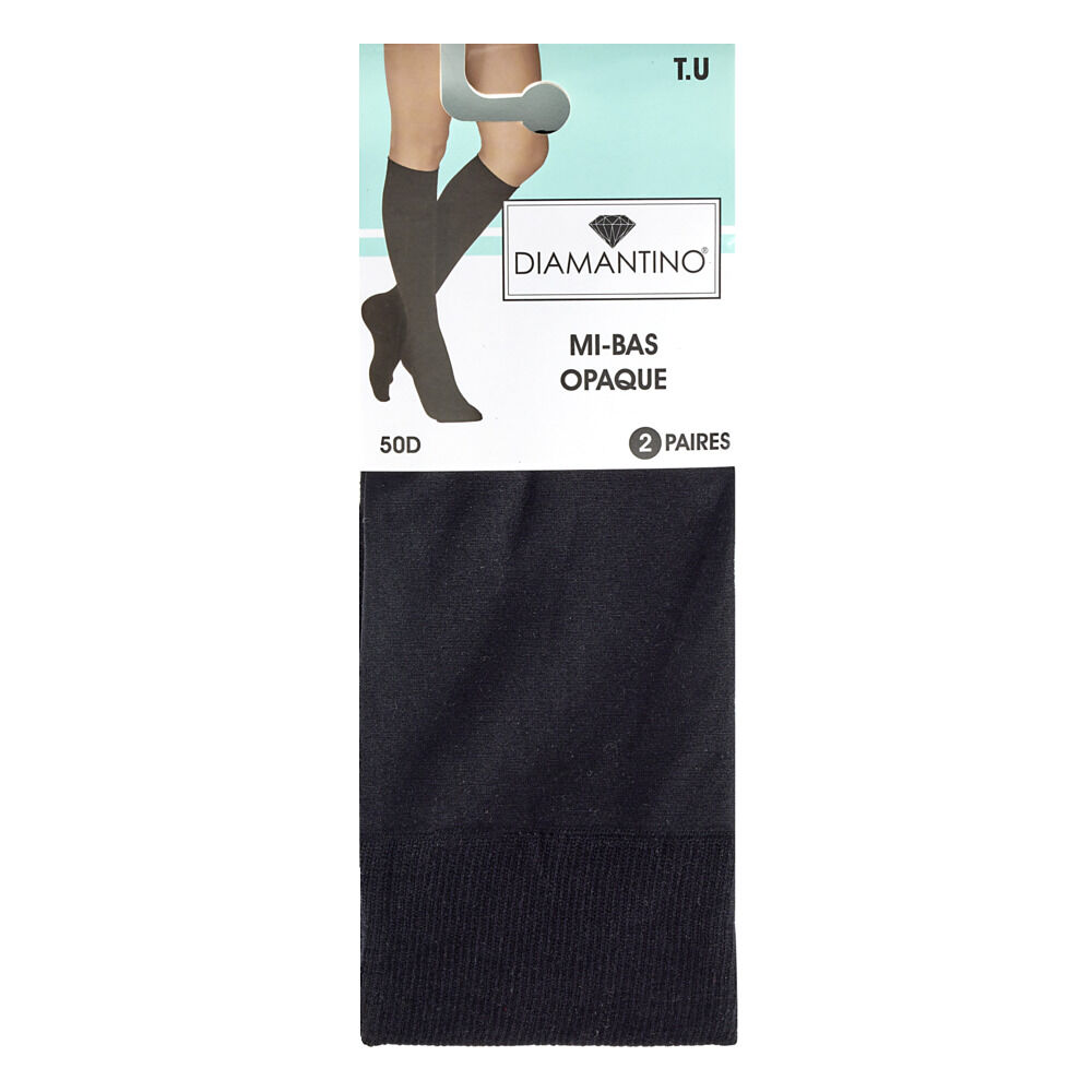 Lot de 2 paires de mi-bas noir femme polyamide et tulle opaque 50D