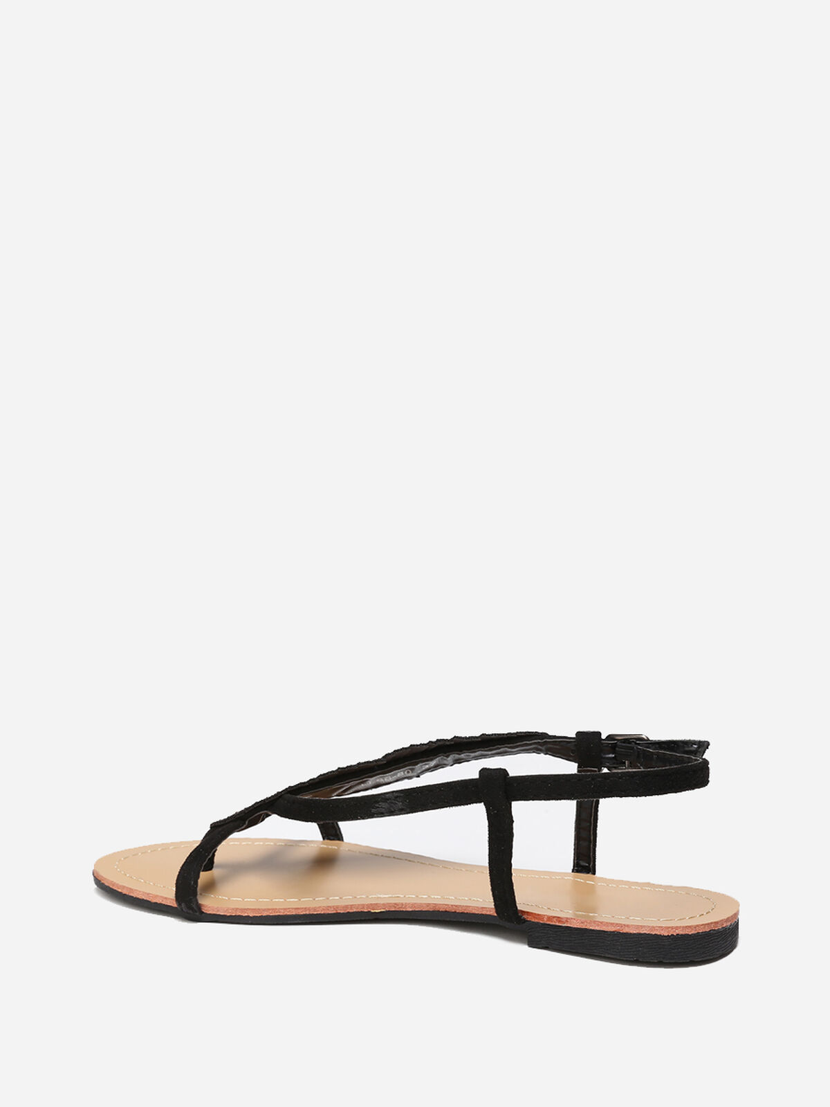 Nu-pieds à feuille en strass- Noir