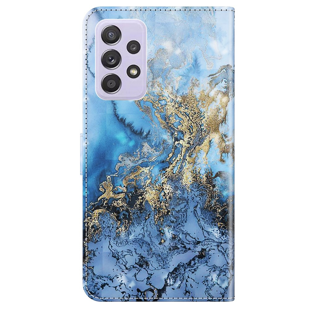 Samsung Galaxy A53 5G Leder Tasche mit Kartenfach   Handschlaufe - Marble Marmor (Blau / Gold)