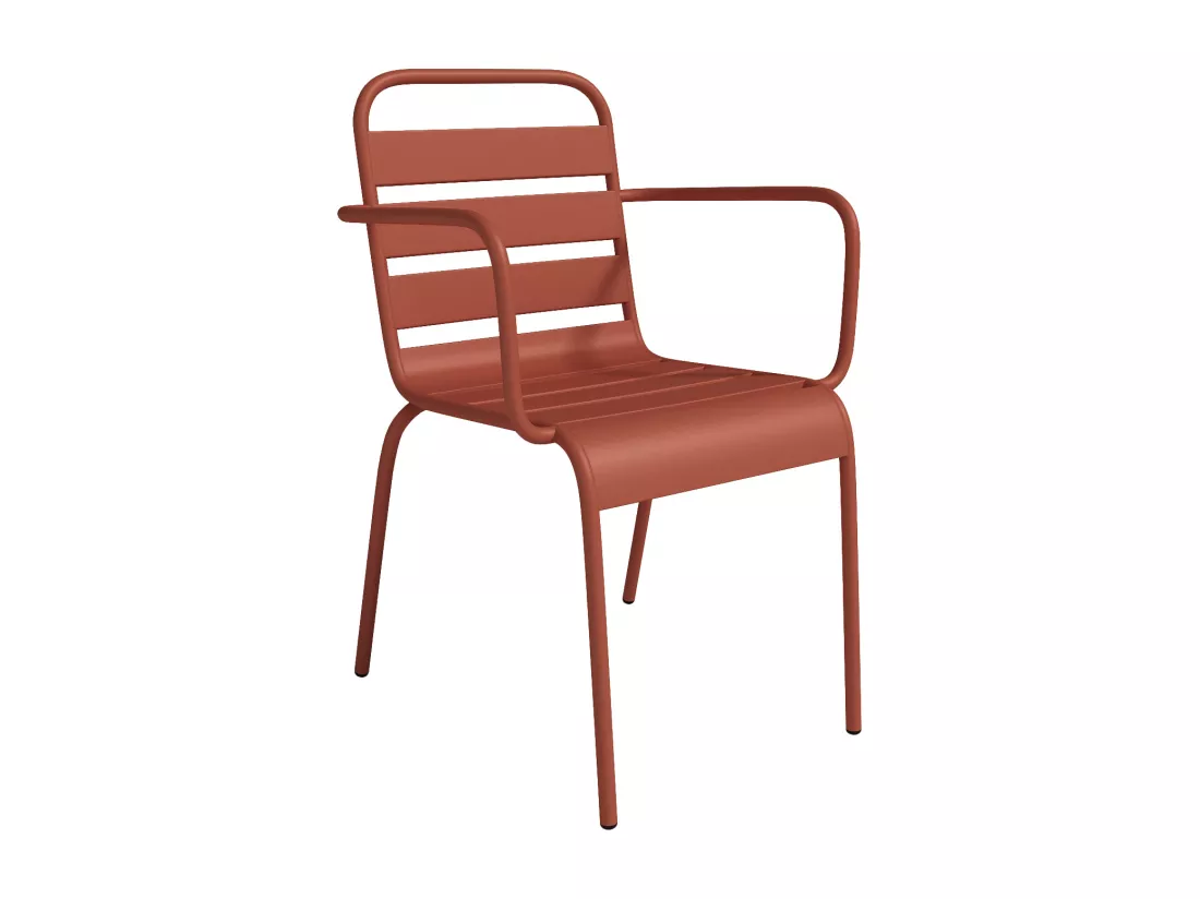 Salle à manger de jardin en métal - une table L.120 cm et 8 fauteuils empilables - Terracotta - MIRMANDE de MYLIA