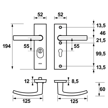 AXA veiligheidsbeslag Edge achterdeur aluminium kortschild met SKG 3-sterren 52 mm