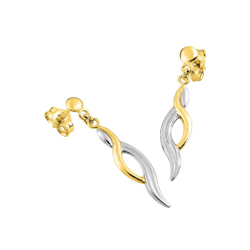 Boucles d'oreilles pendantes femme bicolores - Or 9 Carats