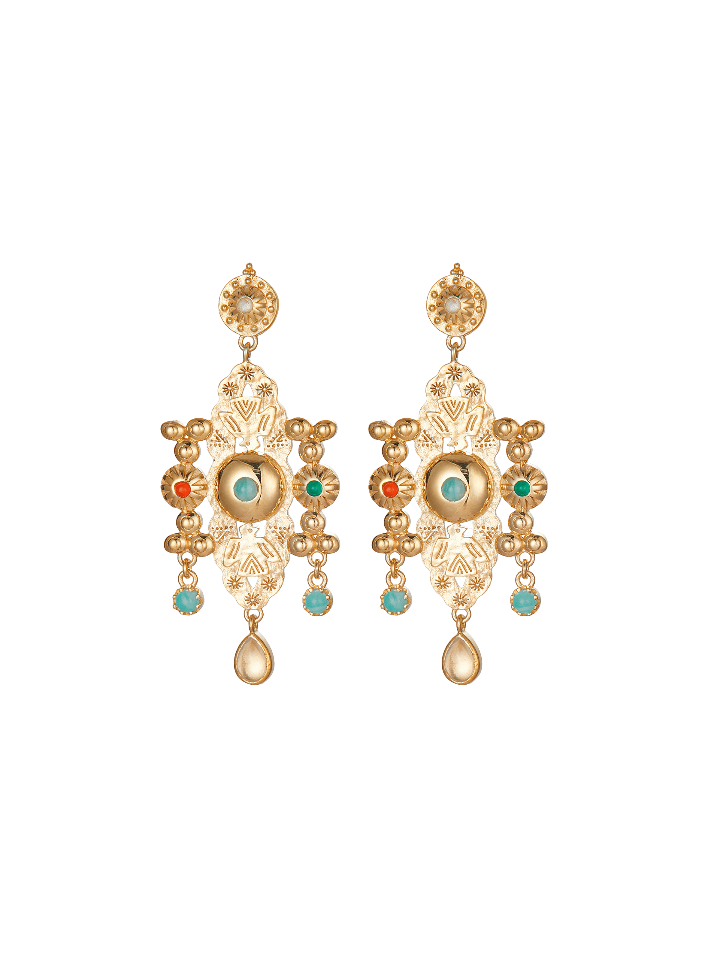SANTO - Boucles d'oreilles pendantes pour oreilles percées en laiton | Doré