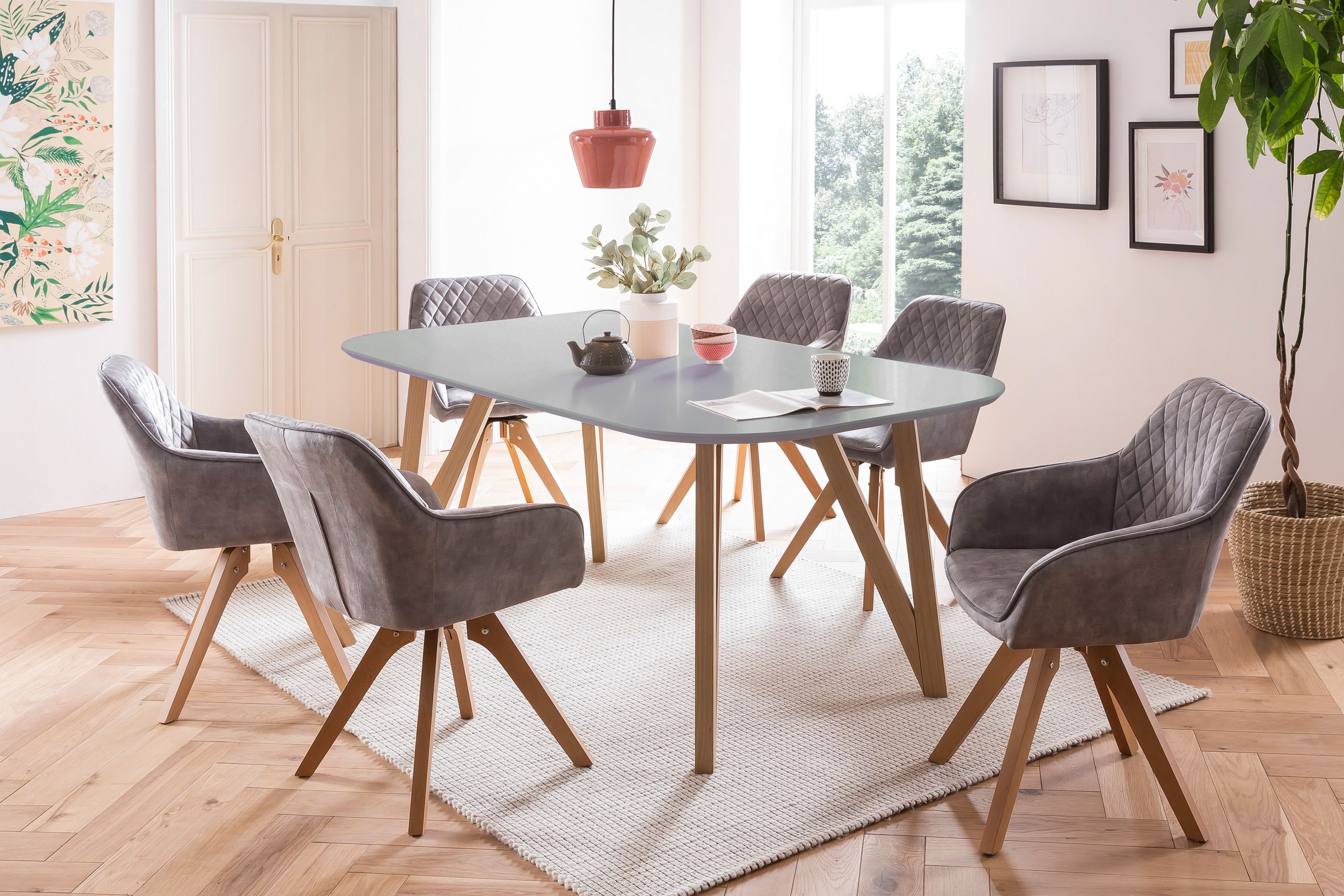 Armlehnstuhl Vintage Samtvelours grau Esszimmerstuhl Wohnzimmer Polster Stuhl