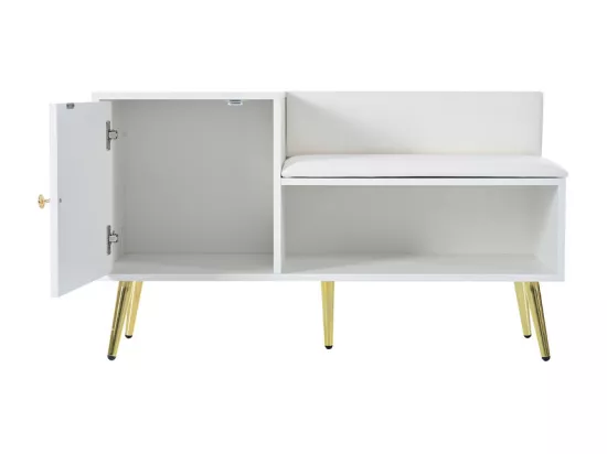 Meuble à chaussures - avec banquette et 2 compartiments - avec poignées et pieds en métal - style moderne - Blanc