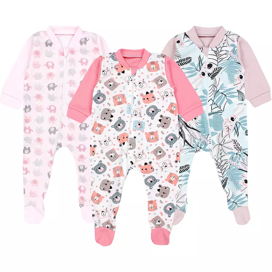TupTam Baby Unisex Schlafstrampler mit Fuß 3er Pack koralle